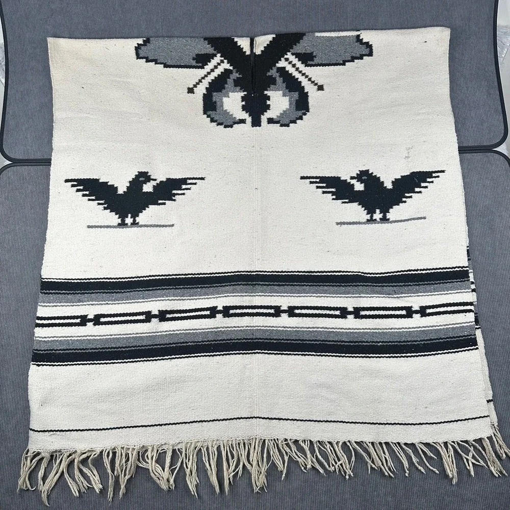 Vintage‎ Mexican Rug Blanket Poncho 75
